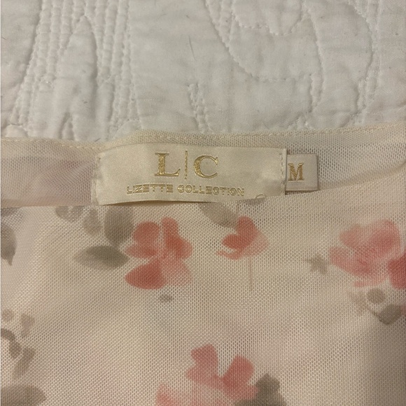 Lizette Collection mesh Floral Pink Cream One-Piece bodysuit size Medium - Picture 2 of 4